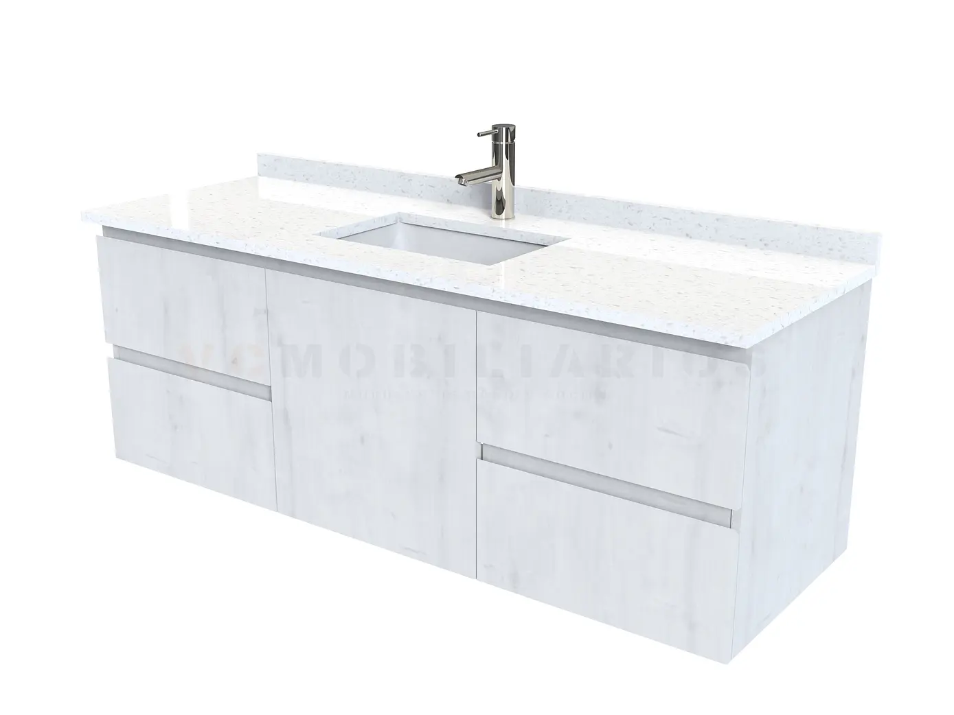 Mueble vanitorio aereo de 150 cm con cubierta de cuarzo / M2-1538-A / Alaska 1