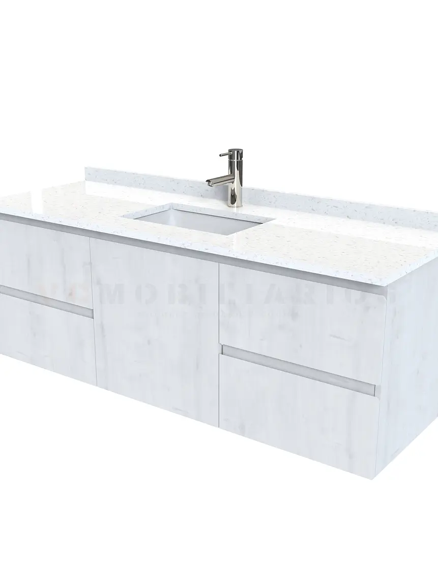 Mueble vanitorio aereo de 150 cm con cubierta de cuarzo / M2-1538-A / Alaska 1