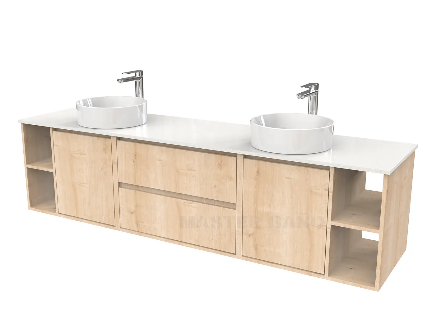 Mueble Vanitorio aereo para lavamanos sobreponer doble  de 200cm / M3-2034 -SPD / Rustico 1