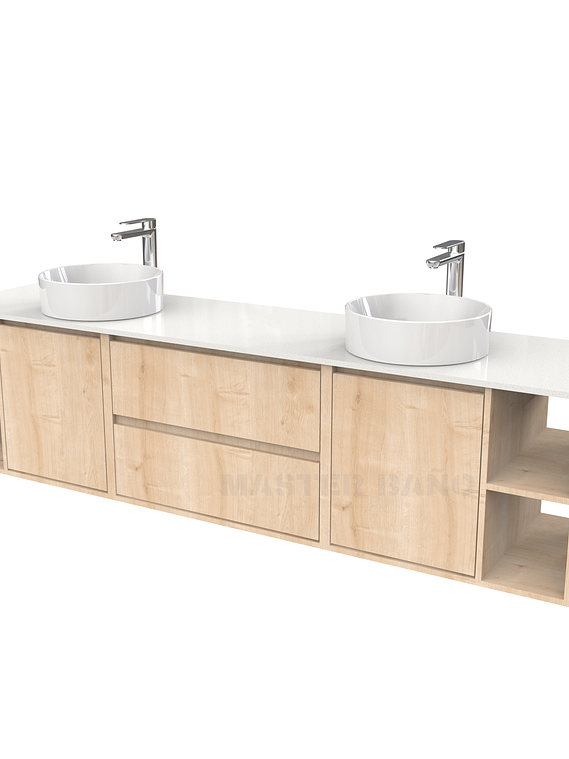 Mueble Vanitorio aereo para lavamanos sobreponer doble  de 200cm / M3-2034 -SPD / Rustico 1