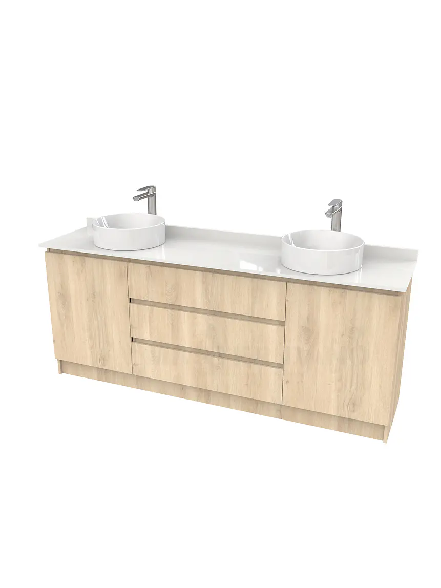 Mueble vanitorio al piso doble para lavamanos de sobreponer de 190cm /  M2-1938-DP / Jerez 1