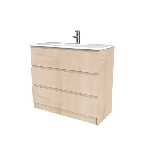 Mueble vanitorio al piso  de 100  cm con cubierta de loza M3-001  / Rustico