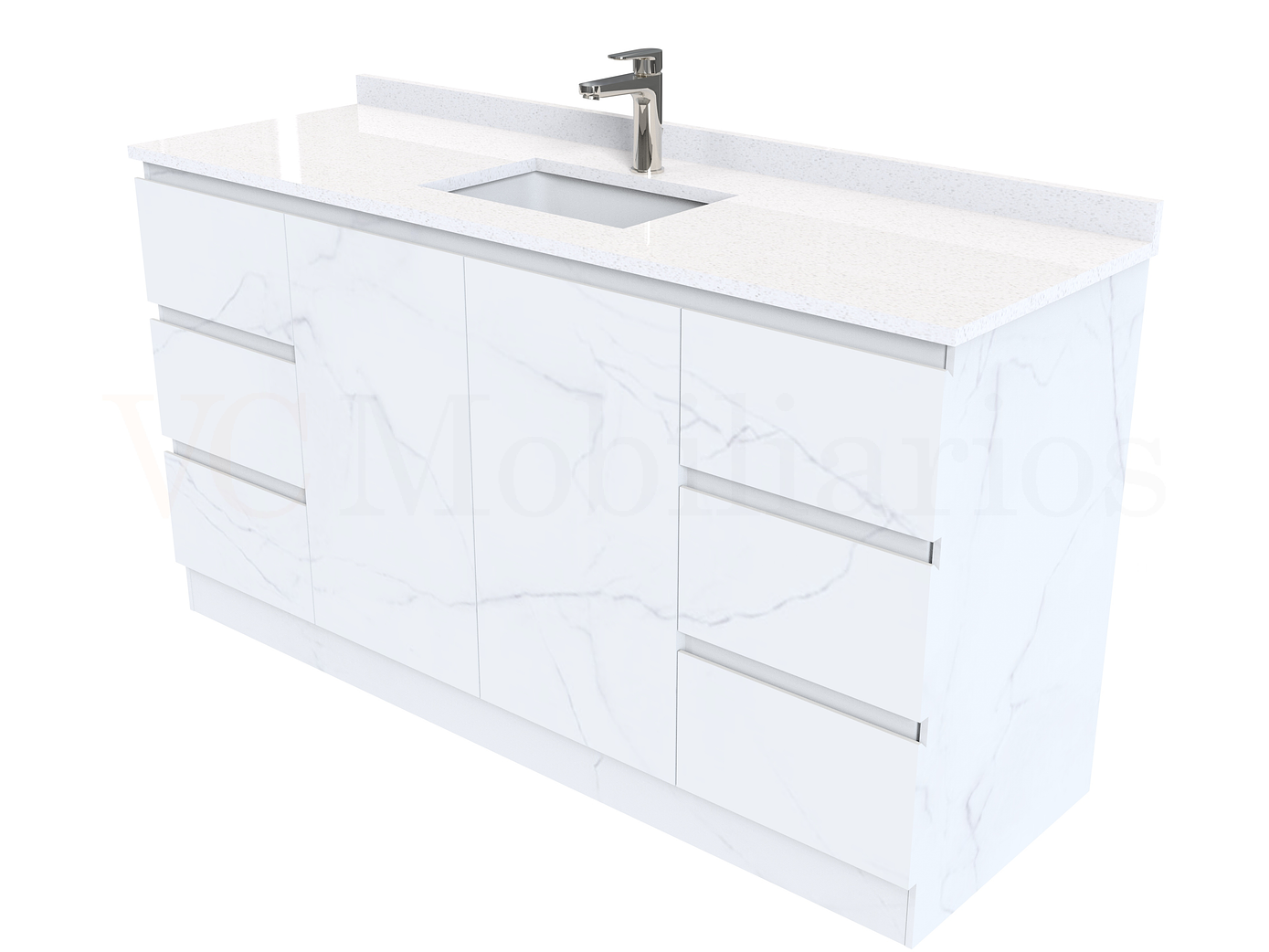 Mueble vanitorio al piso de 150 cm con cubierta de cuarzo M2-1538 / Marmara 1