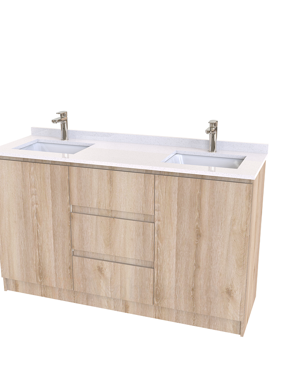 Mueble vanitorio Doble al piso con cubierta de cuarzo  de 140 cm /  M2-1434 -D / Cava 1