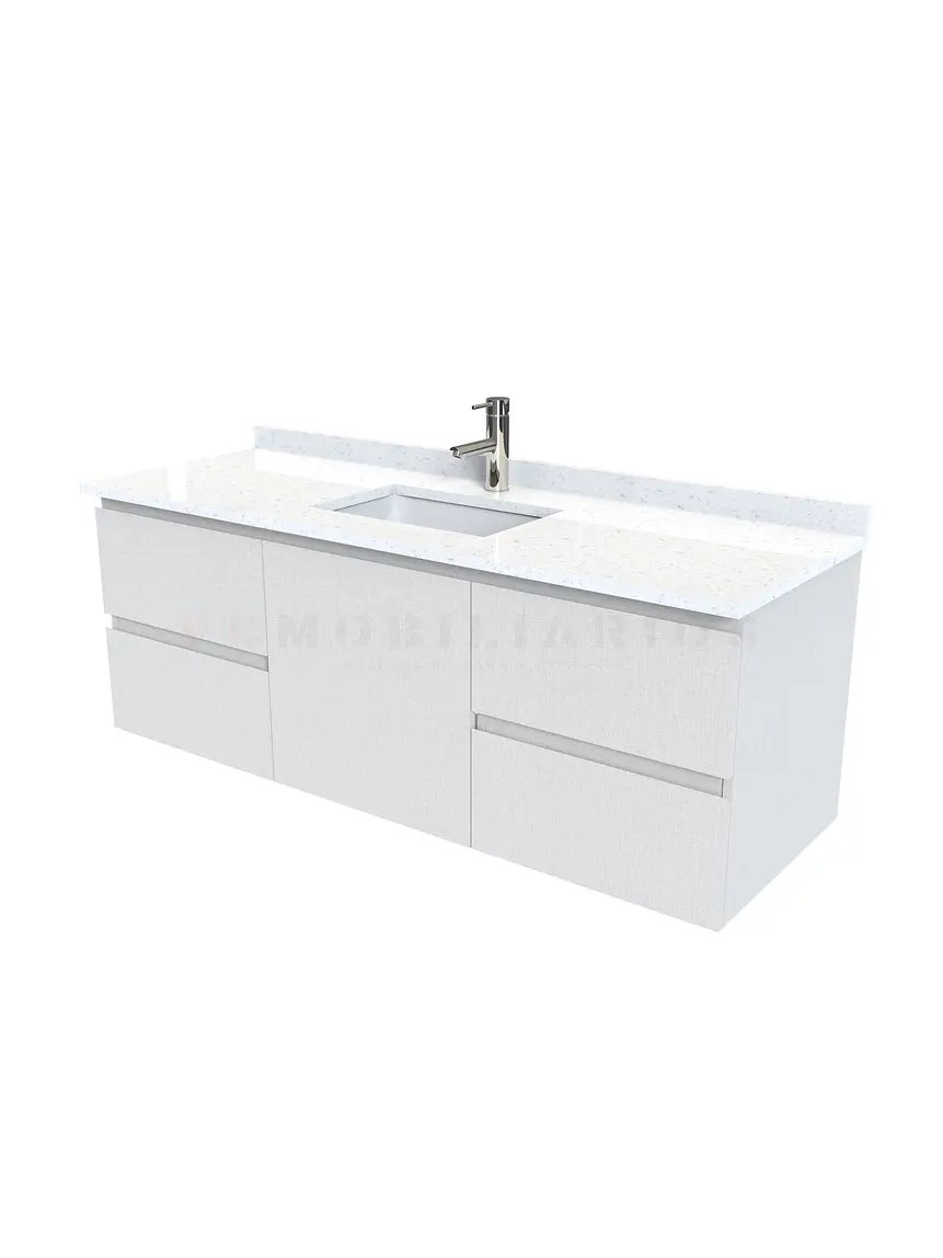 Mueble vanitorio aereo de 150 cm con cubierta de cuarzo / M2-1538-A /  Giorno 1