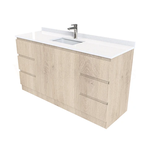 Mueble vanitorio al piso de 150 cm con cubierta de cuarzo M2-1538 / Jerez