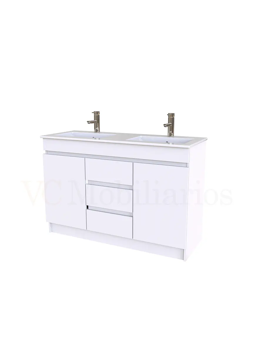 Mueble vanitorio doble al piso de 120 cm con cubierta de loza / M2-1201-D / Blanco 1