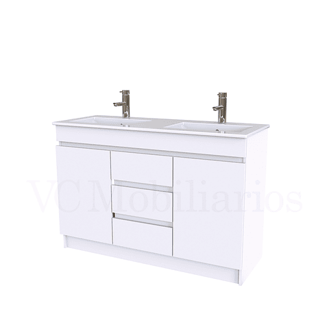 Mueble vanitorio doble al piso de 120 cm con cubierta de loza / M2-1201-D / Blanco