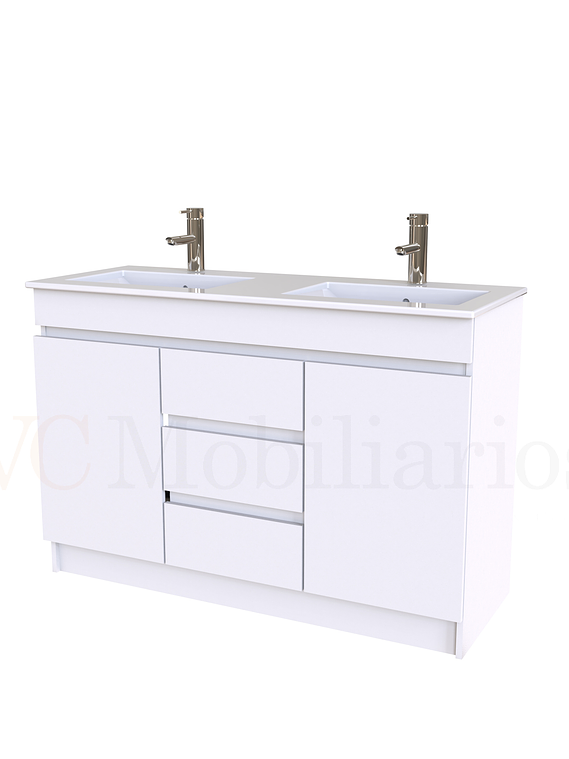 Mueble vanitorio doble al piso de 120 cm con cubierta de loza / M2-1201-D / Blanco 1