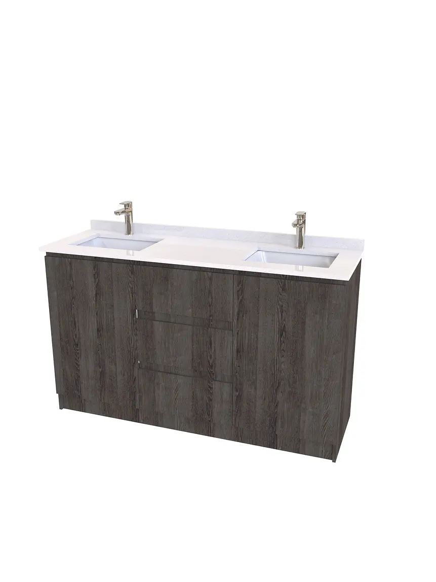 Mueble vanitorio Doble al piso con cubierta de cuarzo  de 140 cm /  M2-1434 -D / Espresso 1