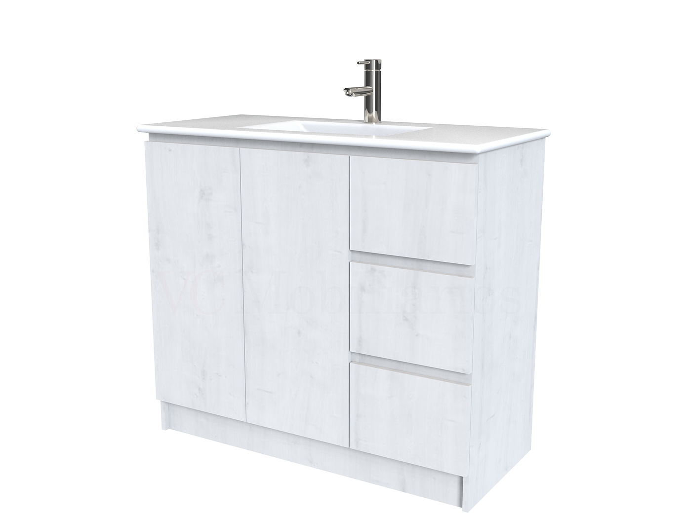 Mueble vanitorio al piso  de 100  cm con cubierta de loza M2-001  / Alaska 1