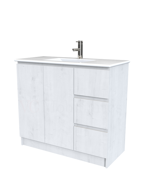 Mueble vanitorio al piso  de 100  cm con cubierta de loza M2-001  / Alaska 1