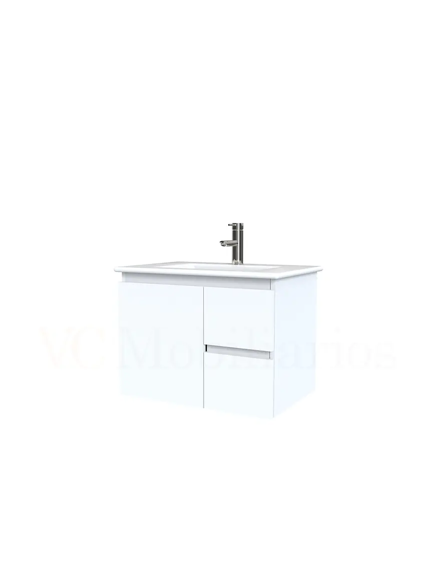 Mueble vanitorio aereo con cubierta de loza de 60 cm  /  M2-601-A / Blanco 1