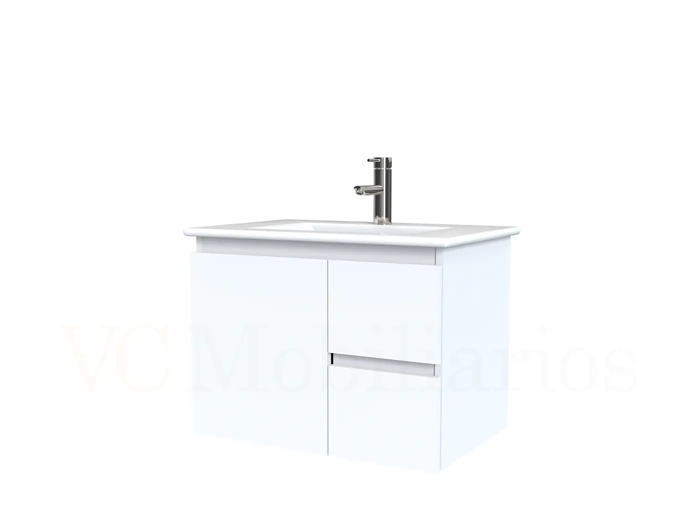 Mueble vanitorio aereo con cubierta de loza de 60 cm  /  M2-601-A / Blanco 1
