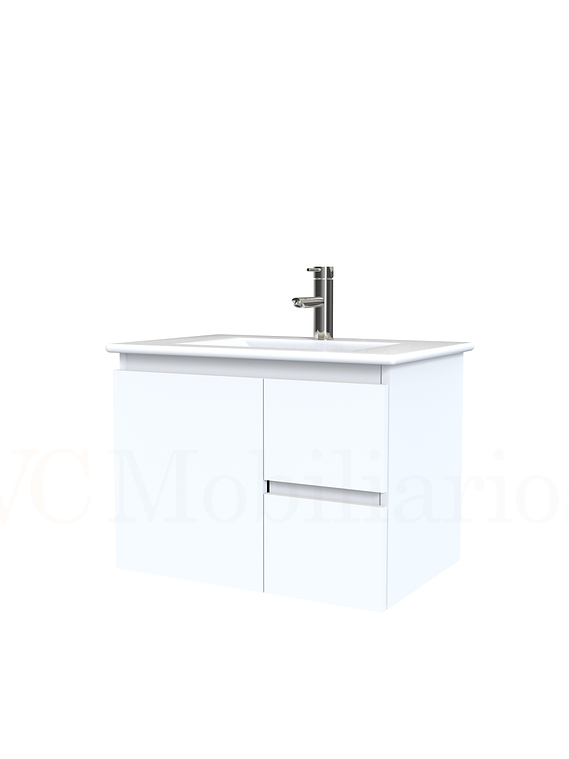 Mueble vanitorio aereo con cubierta de loza de 60 cm  /  M2-601-A / Blanco 1