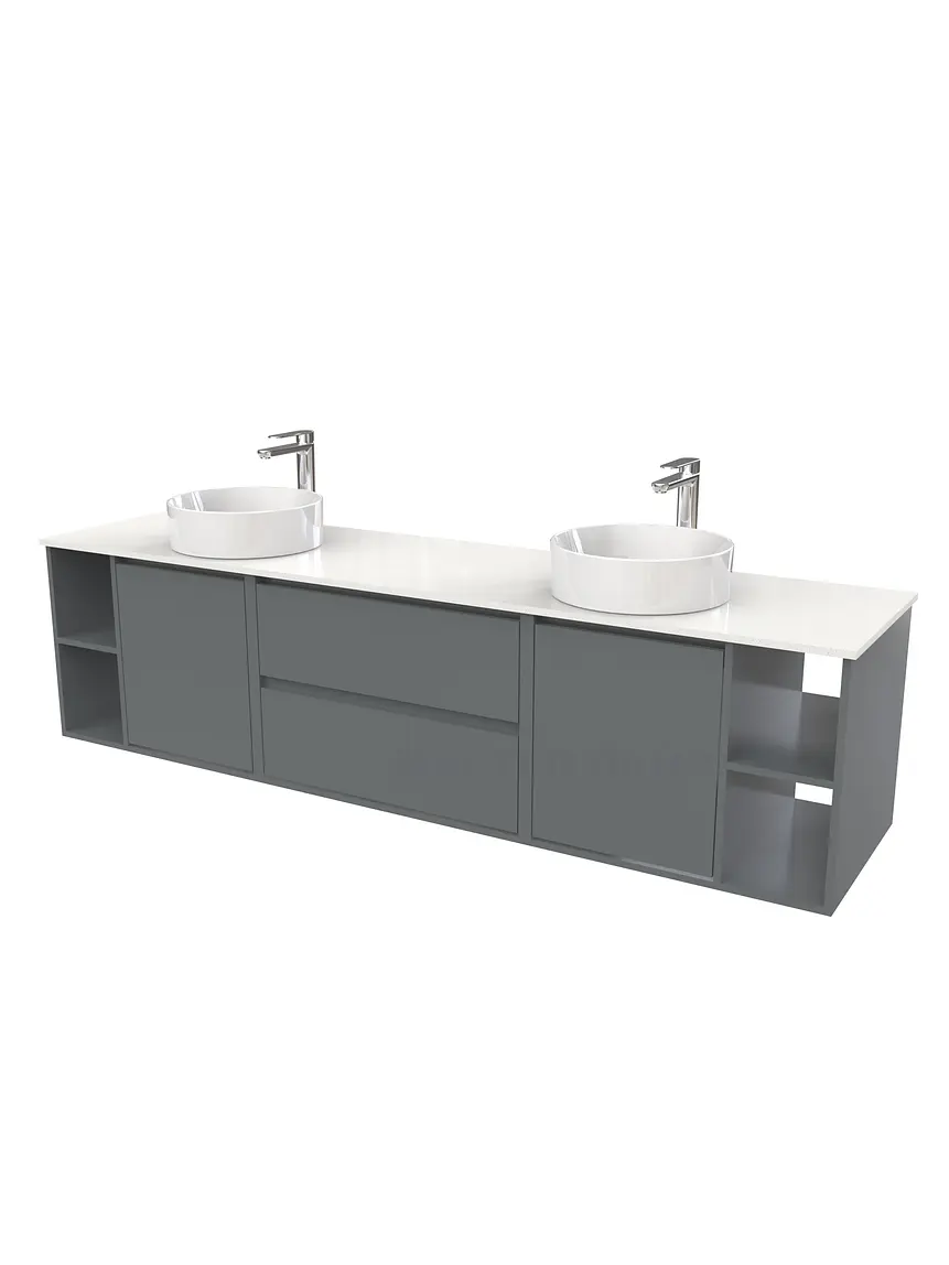 Mueble Vanitorio aereo para lavamanos sobreponer doble  de 200cm / M3-2034 -SPD / Grafito 1