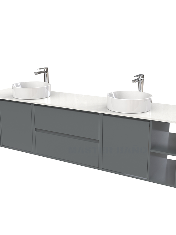 Mueble Vanitorio aereo para lavamanos sobreponer doble  de 200cm / M3-2034 -SPD / Grafito 1