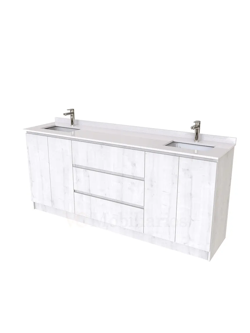 Mueble vanitorio Doble al piso con cubierta de cuarzo  de 200 cm /  M2-2034 -D / Alaska 1