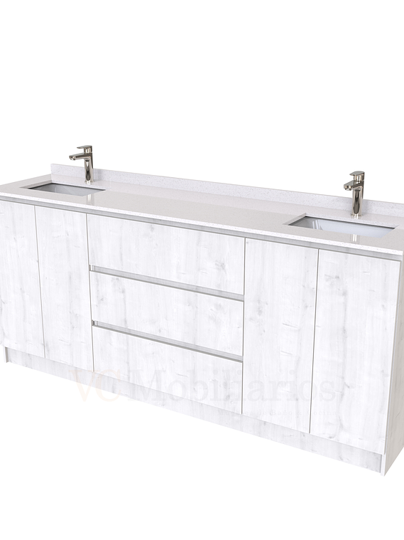 Mueble vanitorio Doble al piso con cubierta de cuarzo  de 200 cm /  M2-2034 -D / Alaska 1