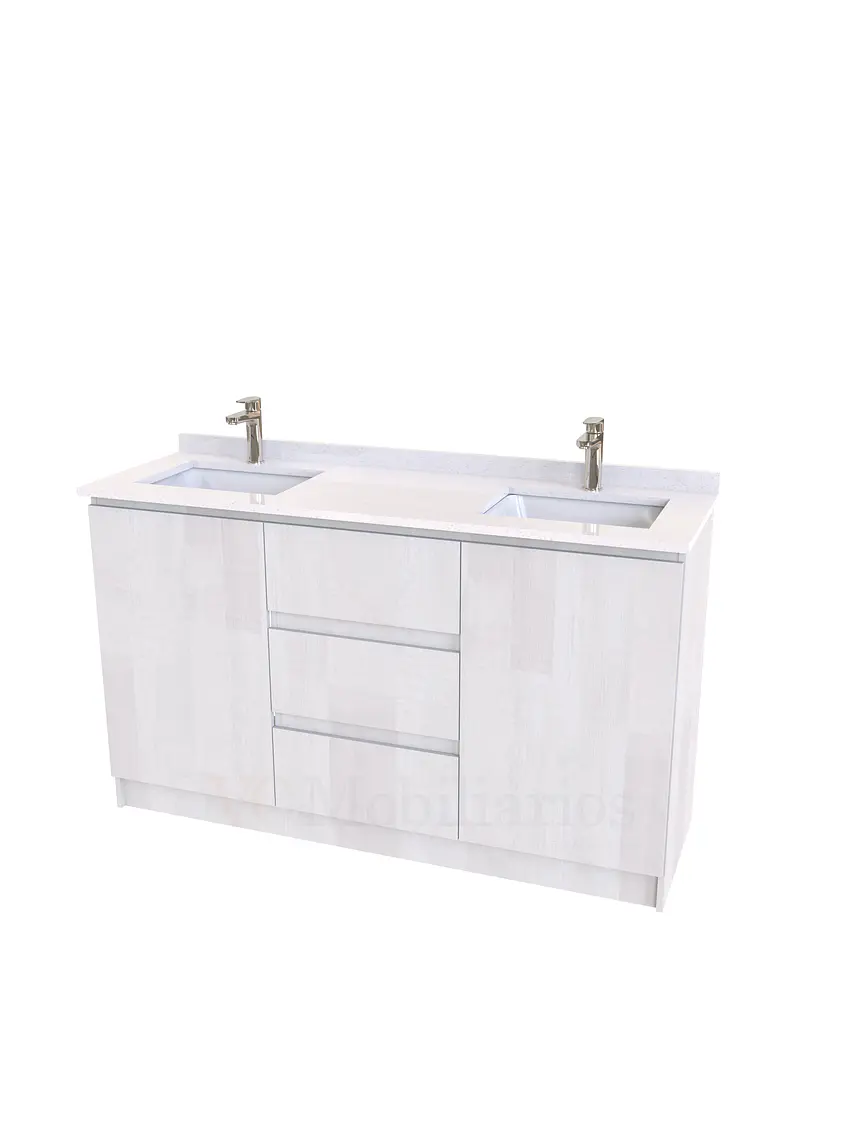 Mueble vanitorio Doble al piso con cubierta de cuarzo  de 140 cm /  M2-1434 -D / Legno 1