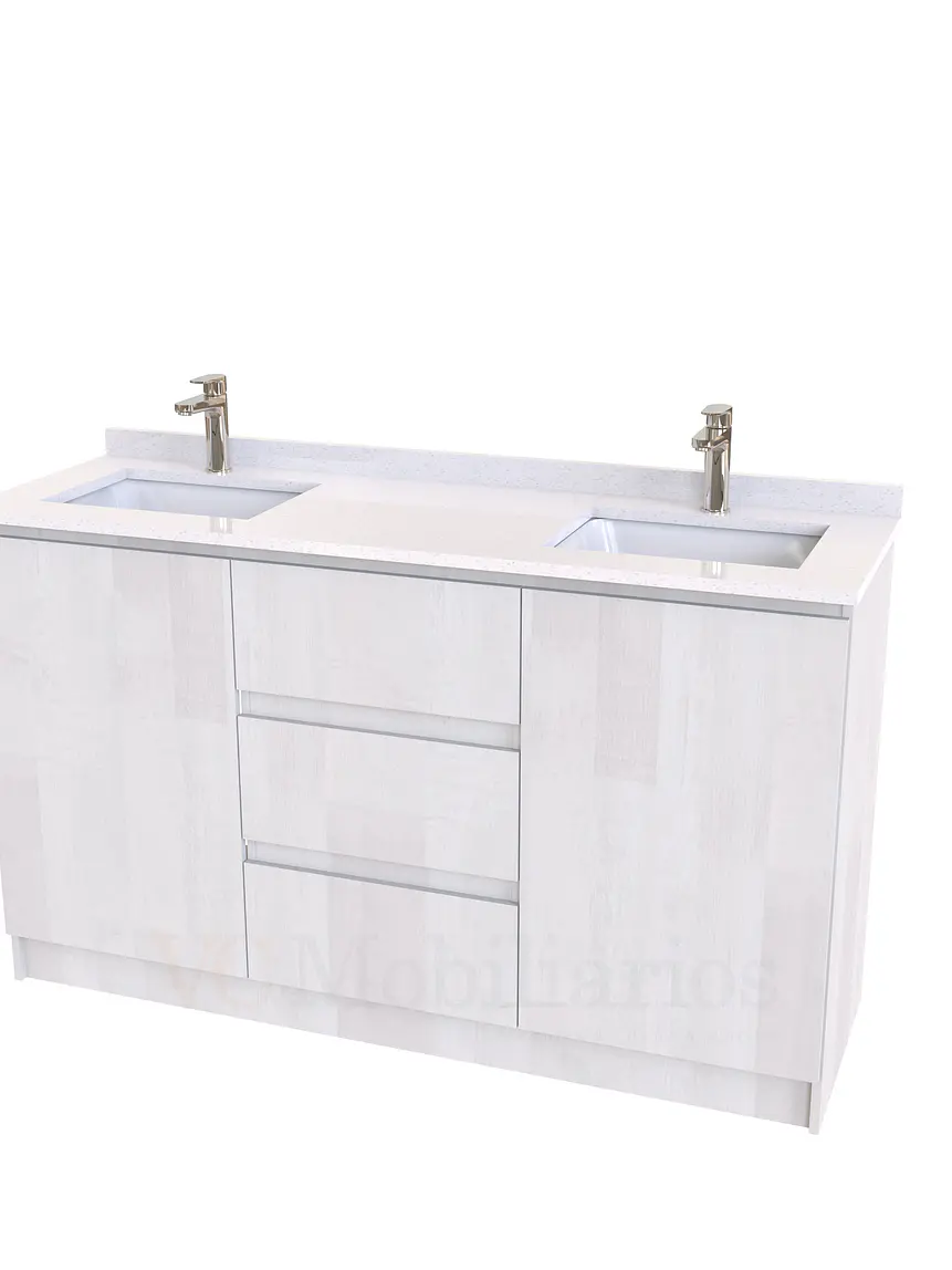 Mueble vanitorio Doble al piso con cubierta de cuarzo  de 140 cm /  M2-1434 -D / Legno 1