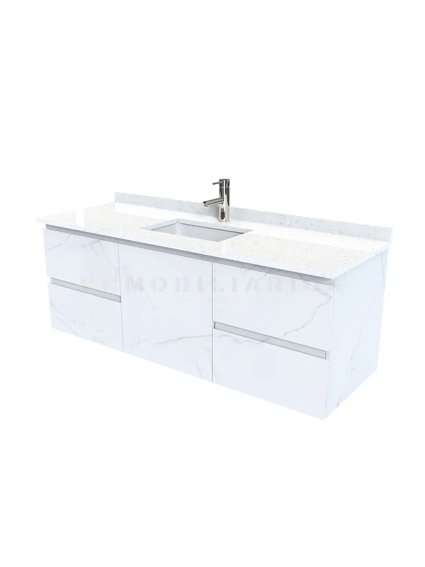 Mueble vanitorio aereo de 150 cm con cubierta de cuarzo / M2-1538-A / Marmara 1