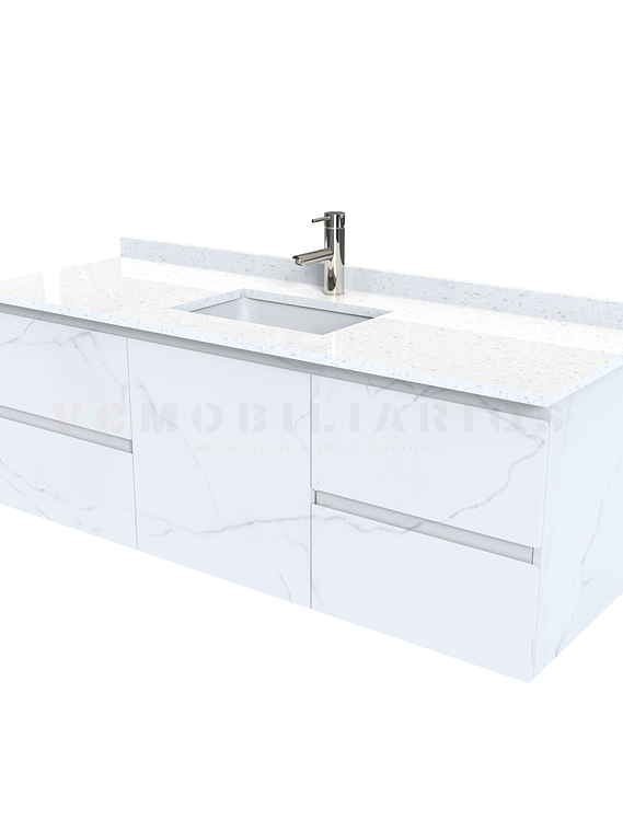 Mueble vanitorio aereo de 150 cm con cubierta de cuarzo / M2-1538-A / Marmara 1