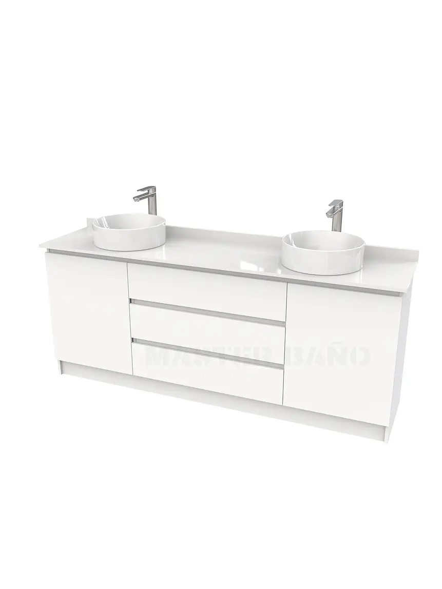 Mueble vanitorio al piso doble para lavamanos de sobreponer de 190cm /  M2-1938-DP / Blanco 1