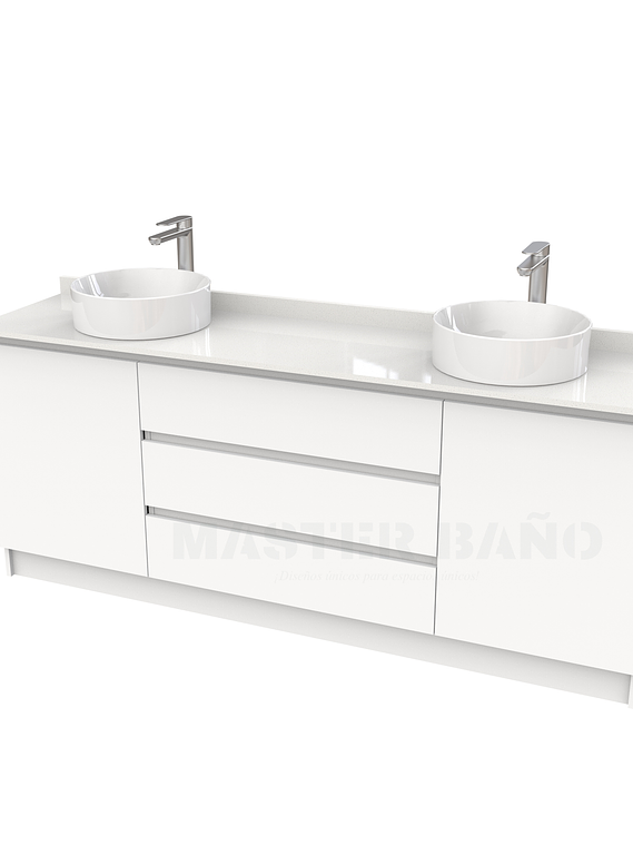 Mueble vanitorio al piso doble para lavamanos de sobreponer de 190cm /  M2-1938-DP / Blanco 1