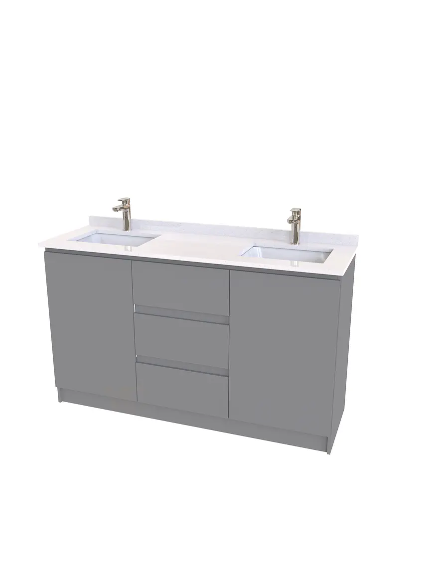 Mueble vanitorio Doble al piso con cubierta de cuarzo  de 140 cm /  M2-1434 -D / Carbon 1