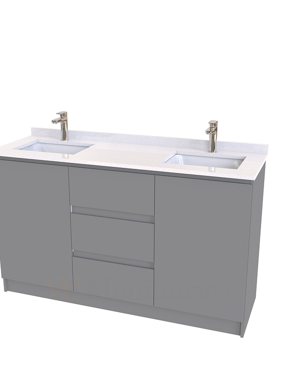 Mueble vanitorio Doble al piso con cubierta de cuarzo  de 140 cm /  M2-1434 -D / Carbon 1