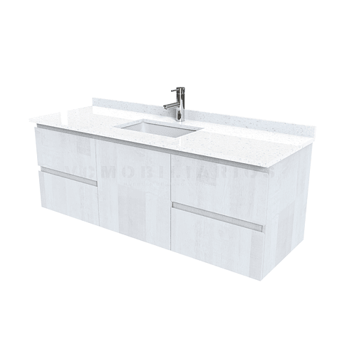 Mueble vanitorio aereo de 150 cm con cubierta de cuarzo / M2-1538-A / Legno