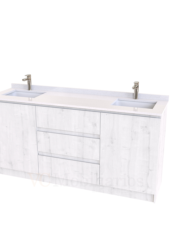 Mueble vanitorio Doble al piso con cubierta de cuarzo  de 190 cm /  M2-1934 -D / Alaska 1