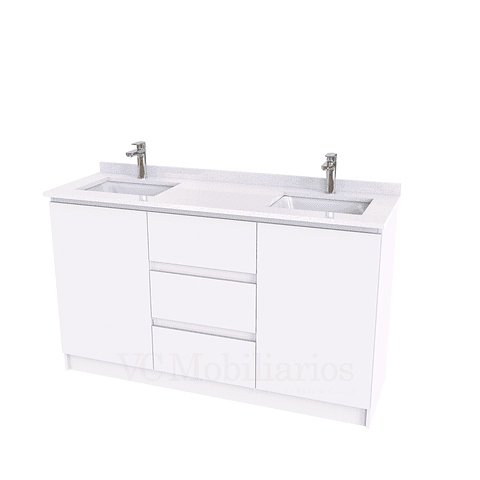 Mueble vanitorio Doble al piso con cubierta de cuarzo  de 140 cm /  M2-1434 -D / Blanco