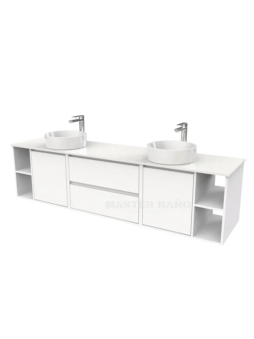 Mueble Vanitorio aereo para lavamanos sobreponer doble  de 200cm / M3-2034 -SPD / Blanco 1
