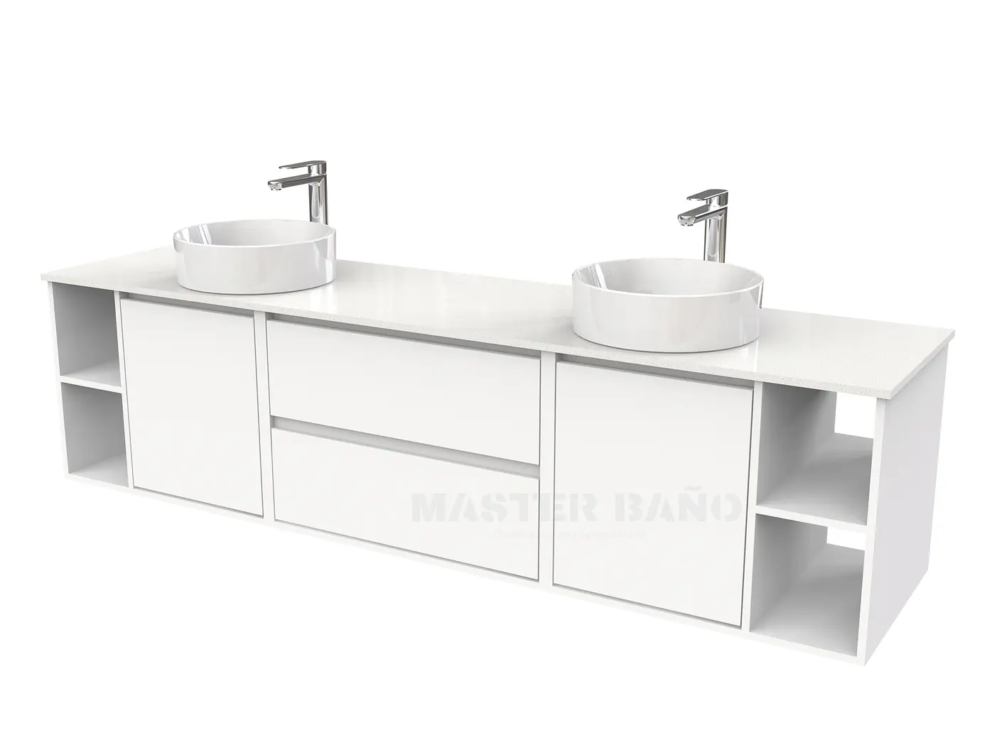 Mueble Vanitorio aereo para lavamanos sobreponer doble  de 200cm / M3-2034 -SPD / Blanco 1