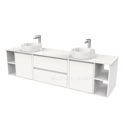 Mueble Vanitorio aereo para lavamanos sobreponer doble  de 200cm / M3-2034 -SPD / Blanco