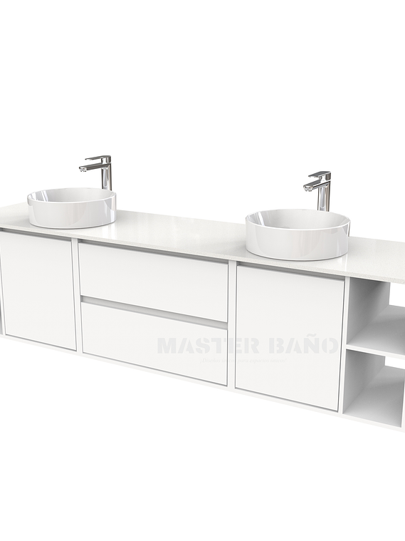 Mueble Vanitorio aereo para lavamanos sobreponer doble  de 200cm / M3-2034 -SPD / Blanco 1