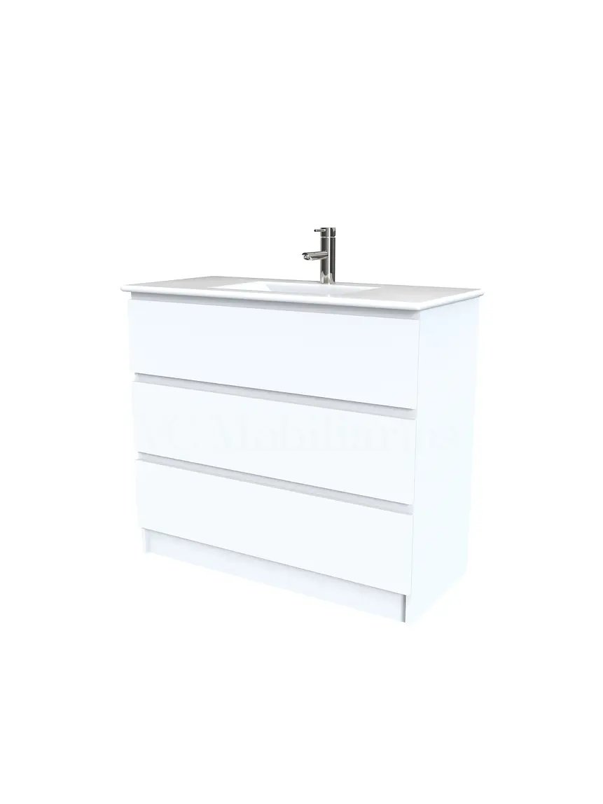 Mueble vanitorio al piso  de 100  cm con cubierta de loza M3-001  / Blanco 1