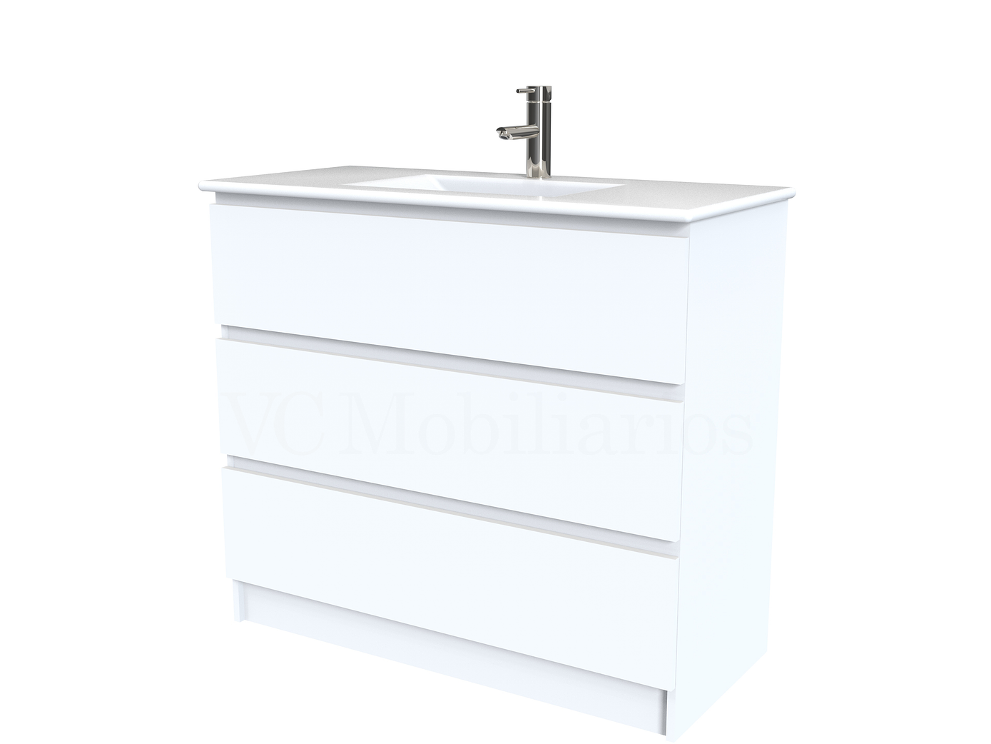 Mueble vanitorio al piso  de 100  cm con cubierta de loza M3-001  / Blanco 1