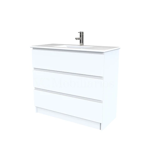 Mueble vanitorio al piso  de 100  cm con cubierta de loza M3-001  / Blanco