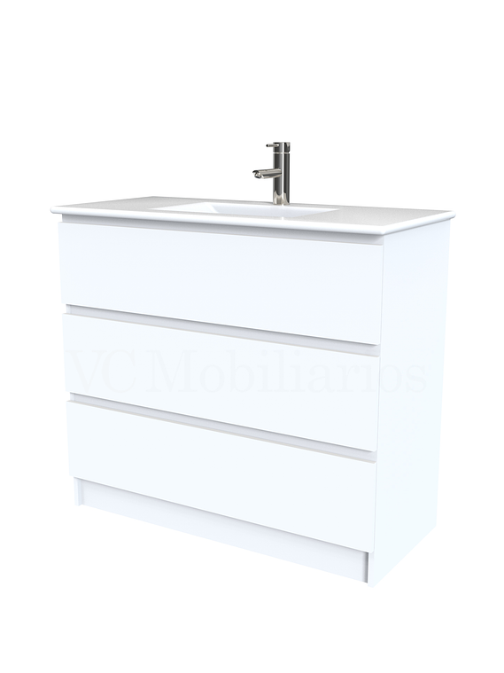 Mueble vanitorio al piso  de 100  cm con cubierta de loza M3-001  / Blanco 1