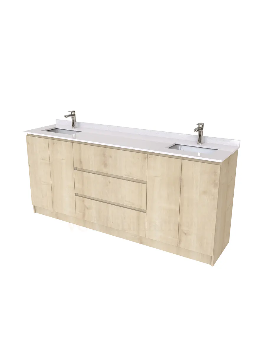 Mueble vanitorio Doble al piso con cubierta de cuarzo  de 200 cm /  M2-2034 -D / Rustico 1