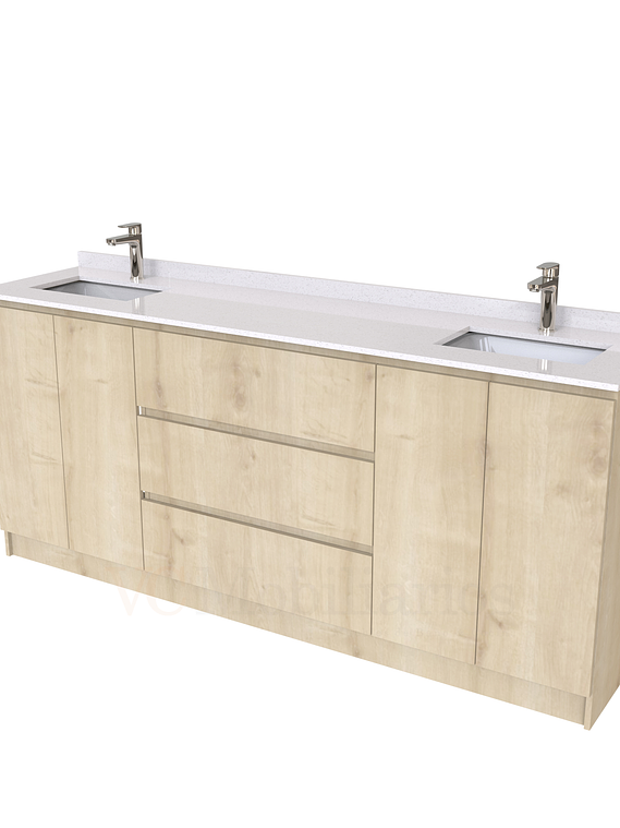 Mueble vanitorio Doble al piso con cubierta de cuarzo  de 200 cm /  M2-2034 -D / Rustico 1