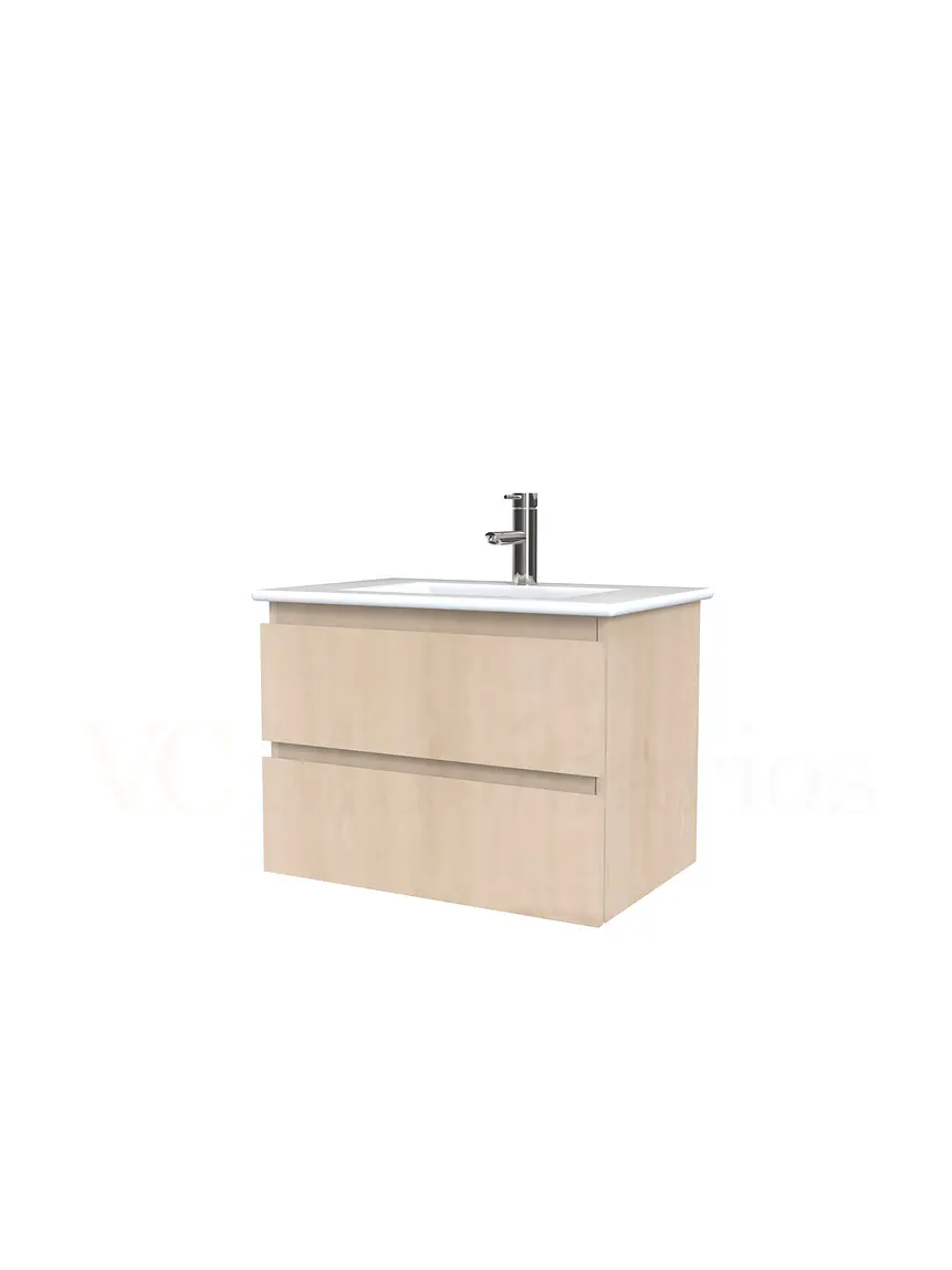 Mueble vanitorio aereo con cubierta de loza de 60 cm  /  M3-601-A / Rustico 1