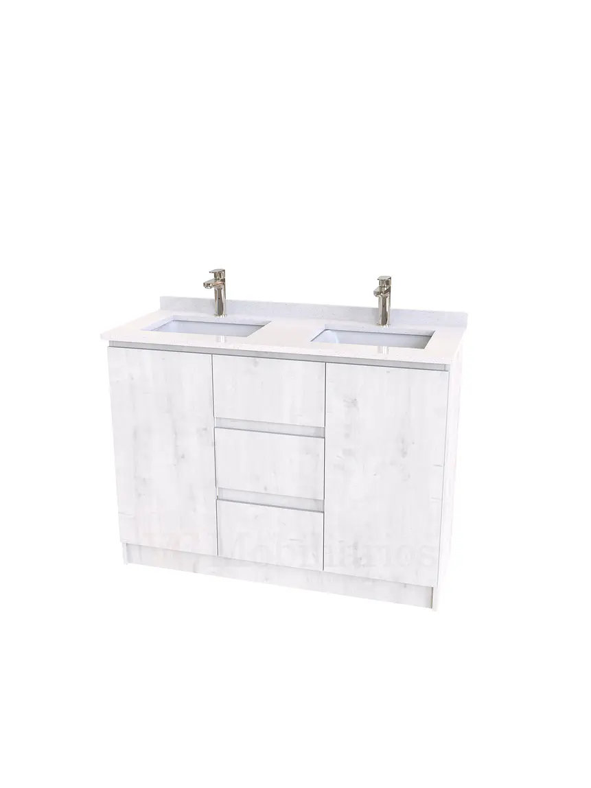 Mueble vanitorio Doble al piso con cubierta de cuarzo  de 120 cm /  M2-1234 -D / Alaska 1