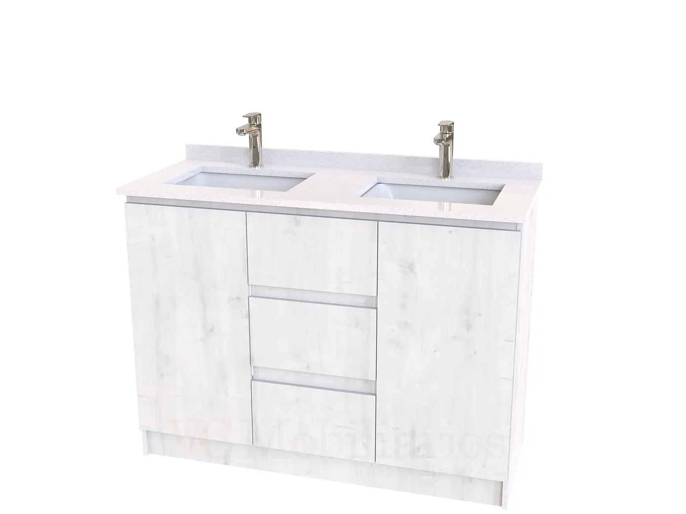 Mueble vanitorio Doble al piso con cubierta de cuarzo  de 120 cm /  M2-1234 -D / Alaska 1