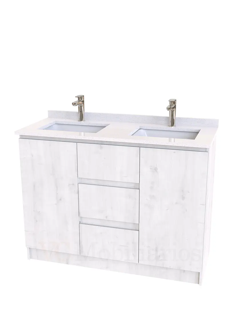 Mueble vanitorio Doble al piso con cubierta de cuarzo  de 120 cm /  M2-1234 -D / Alaska 1