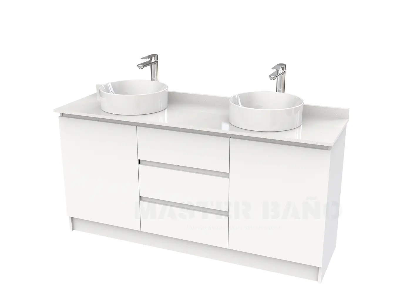Mueble vanitorio al piso doble para lavamanos de sobreponer de 150cm /  M2-1538-DP / Blanco 1