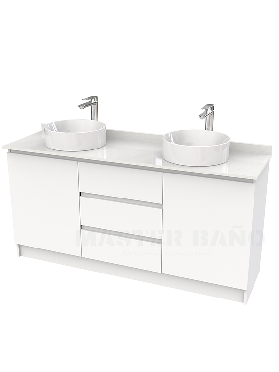 Mueble vanitorio al piso doble para lavamanos de sobreponer de 150cm /  M2-1538-DP / Blanco 1